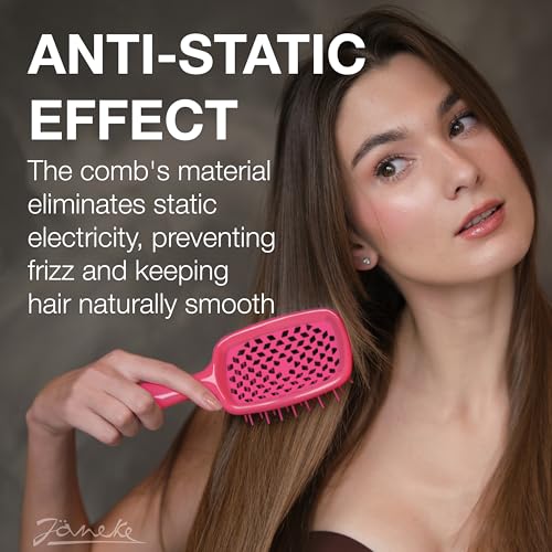 Janeke Superbrush Detangling Brush for Soft Smoothing Hair Brushing with Anti-Static Bristles - Vented Wet Hair Brush for Blow Drying Use - for Curly, Thick, Wavy, Fine Hair Types (Bright Pink) - color: Bright Pink Superbrush