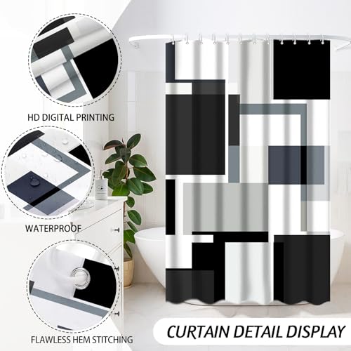 Lnond Black Bathroom Set, 23-Piece Black Geometric Bathroom Decor Set with with Shower Curtain and Rugs, Trash Can, Toilet Brush Holder Set & Soap Dispenser - style: Black Geometric