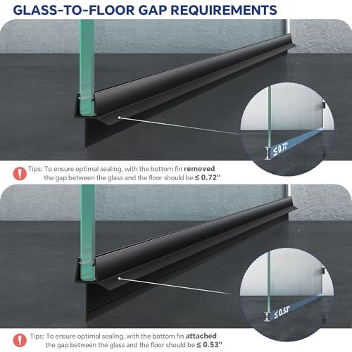 2-Pack Frameless Shower Door Bottom Seal (3/8" X 39") Clear Glass Seal Strip Shower Door Sweep - Stop Shower Leaks, Black - size: 3/8"(10mm)-39"- Black