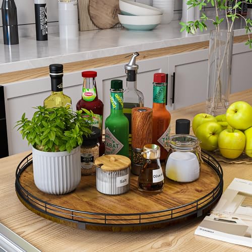 Farmhouse Oak 18" Lazy Susan Turntable Organizer for Cabinet, Round Wooden Lazy Susan Organization and Storage for Dining Table, Pantry, Kitchen, Countertop, Cupboard,Home Decor, Walnut Wood (18") - color: Walnut, size: 18 inches