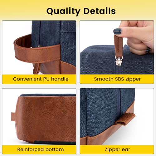 Vorspack Large Travel Toiletry Bag - Hanging Toiletry Bag for Men Water Resistant Canvas Shaving Bag with Large Capacity for Home Travel - Navy Blue - color: Navy Blue, size: Large