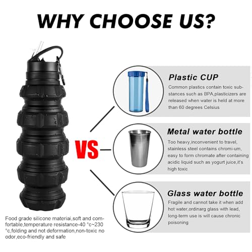 QiCheng&LYS Collapsible Water Bottle Sports Bottle 19.5OZ/580ml Travel Water Bottle for men women kids. BPA Free Food Grade Silicone. (Black) - color: Black