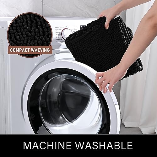 LOCHAS Bathroom Rugs Sets 2 Piece, 17 x 24 Plus 20 x 32 Inches Thick Non Slip Bath Rug Set, Absorbent Soft Chenille Bath Rug, Machine Washable Quick Dry Bath Mat for Bathroom Floor, Black - color: Black, size: 1'5" x 2' (Rectangular)