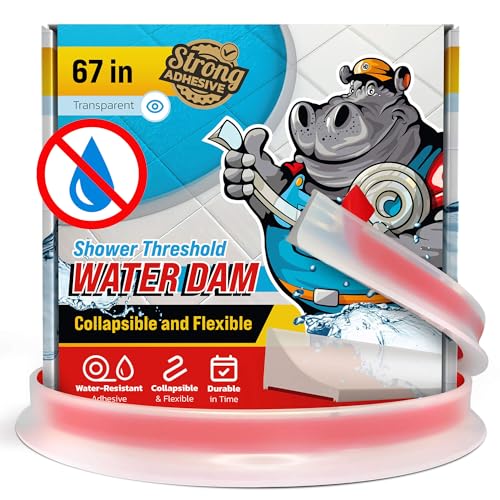Shower Threshold Water Dam Barrier 67" - Transparent Collapsible Walk in Shower Water Guard - Door Bottom Seal Strip Leak Guard by Hippo Dam - color: Transparent, style: 67
