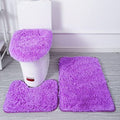 Soft Bathroom Carpet 3 Piece Bathroom Rugs and Mats Set Bath Mats Set with U-Shaped Toilet Floor Mat Rugs andToilet Lid Cover Mat (Purple) - color: Purple