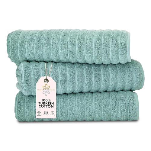 Classic Turkish Towels CTT - Luxury Jumbo Bath Sheet 3 Piece, 100% Turkish Cotton, Absorbent & Ultra Comfy Bath Towel Sheets for Hotels & Spa | 40"x65" (Spa Green) - color: Spa Green, size: 3-Piece Bath Sheets