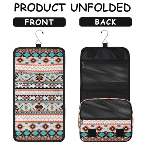 Travel Hanging Toiletry Bag for Women Men Tribe Ethnic Aztec Geometric Cosmetic Bag Waterproof Makeup Organizer for Accessories, Shampoo, Full Sized Container, Toiletries for Bathroom Shower - color: A-002