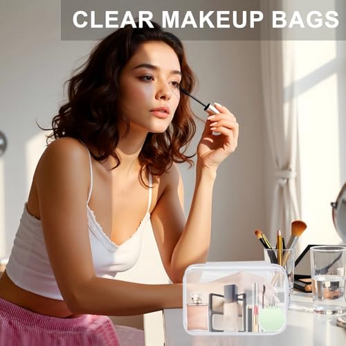 Clear Toiletry Bag, 12 Pack TSA Approved Toiletry Bag Carry on Travel Accessories Bag, Quart Size Bag for 3-1-1 Liquids Airport Airline Compliant Clear Makeup Bag with Metal Zipper (White Bags) - style: White Bags