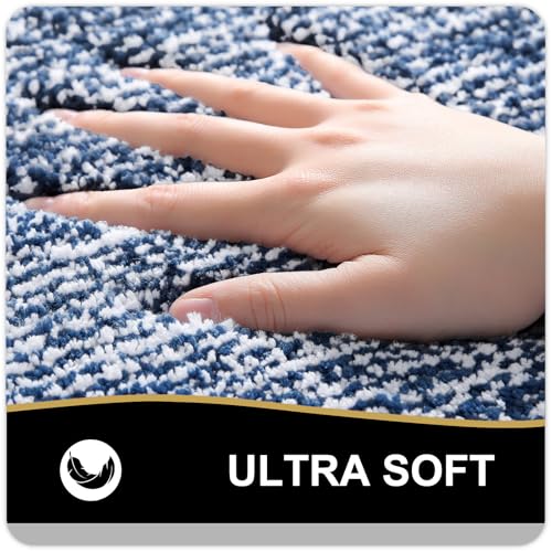 OLANLY Bathroom Rugs Sets 3 Piece, Soft Absorbent Microfiber Bath Mats and U-Shaped Contour Toilet Rug, Home Decor Accessories, Non-Slip, Bath Mat Set for Bathroom (47"x20"+24"x16"+24"x20", Navy) - color: Navy and White, size: 47" X 20" + 24" X 16" + U Sh
