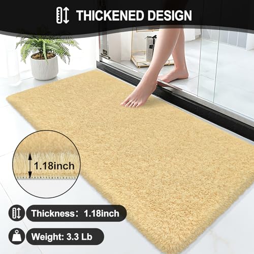 Bathroom Rugs 60"x24", Fluffy Soft Thick Absorbent Bath Mat Rubber Backing Quick Dry, Machine Washable Bath Mats for Bathroom Tub, Floor, Shower, Bedroom Home Decor Accessories, Beige - color: Beige, size: 60" x 24"