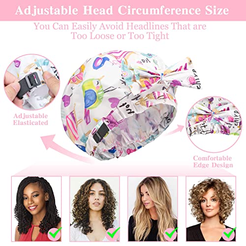 2 PCS Extra Large & Adjustable Shower Caps, Bow Knot Hair Cap | Reusable & Double Layer Bathing Cap for Women, Waterproof Outer & EVA Lining, for Shower, Spa, Makeup, for All Hair Lengths - color: 2-Light-2PS