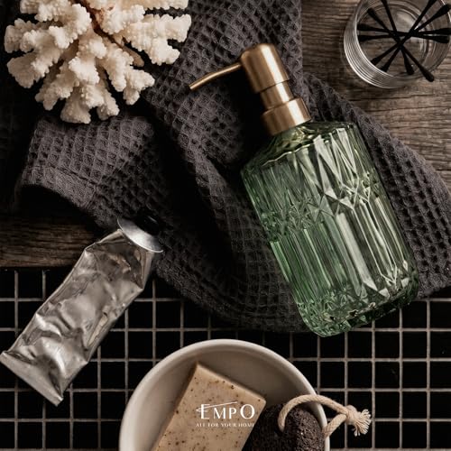 EMPO Clear Glass Soap Dispenser with ABS Plastic Pump, Crystal Lotion Dispensers for Kitchen Sink, Bathroom (Green) - color: Green