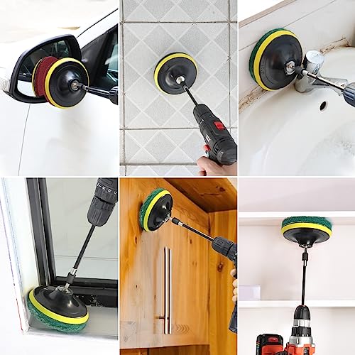 Power Scrub Pads Drill Attachment, GOH DODD 15 Pieces 5 Inch Headlight Restoration Kit Cleaning Kit Scouring Pads with Baker and Universal Shaft for Kitchen, Bathroom, Grout, Carpet, Tub, Grill, Tile - size: 5 Inch 15 Pieces