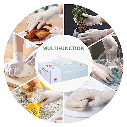 squish Disposable Gloves, 100 Count 4 mil Clear Vinyl Gloves Latex Free Powder-Free Health Glove Cleaning Rubber Glove for Kitchen Cooking Cleaning Food Handling, Large - size: Large (Pack of 100)
