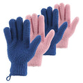 Bath Exfoliating Gloves Scrub - 4 pcs (2 Pair) Lengthened and Large Exfoliating Scrubbing Gloves for Shower, Spa, Massage - Scrub Exfoliating Mitts for Body, Face, Hand and Foot（Blue and Pink） - color: Blue and Pink