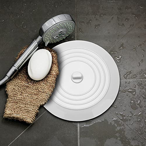 VIGOR PATH Set of 2 Silicone Tub Stoppers - 5.9 Inches Sink Stoppers - Flat Bathtub Drain Covers, Hair Catchers and Suction Bathtub Plugs for Kitchen, Bathroom and Laundry (White) - color: White