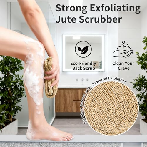 Japanese Exfoliating Washcloth & Scrub Glove Set – 2-Sided Hemp Body Scrubber Towel with Handles for Deep Cleansing, Back Scrubber for Shower & Bath (Men/Women), Yellow