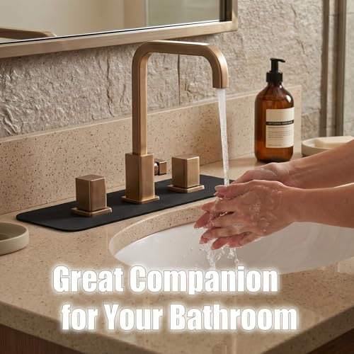 2PCS Faucet Mat for Bathroom Sink with 3 Square Holes - 18" Lx5.5 W | Splash Guard Fits 8 Inch Widespread Faucet for Vanity & Farmhouse Bridge Kitchen Faucet - Drip Catcher for Irregular Sink - color: Black, size: 18’’Lx5.5’’W Square