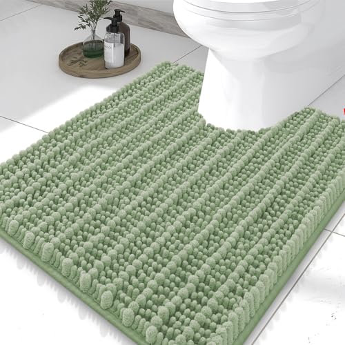 Smiry Bathroom Toilet Rugs U Shaped 24x20, Extra Soft Absorbent Non Slip Rubber Backing Chenille Contour Bath Rugs for Toilet, Machine Washable Contoured Bath Mats, Sage Green - color: Sage Green, size: 24'' X 20''