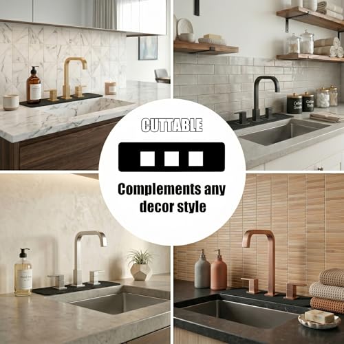 2PCS Faucet Mat for Bathroom Sink with 3 Square Holes - 18" Lx5.5 W | Splash Guard Fits 8 Inch Widespread Faucet for Vanity & Farmhouse Bridge Kitchen Faucet - Drip Catcher for Irregular Sink - color: Black, size: 18’’Lx5.5’’W Square
