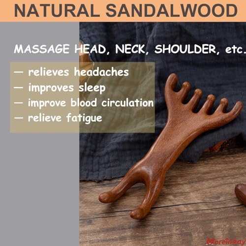 Head Massager Scalp, Wooden Scalp Massager, Foot Massage Tool | with storage pouch, natural Sandalwood, masajeador de cabeza, scalp massage for stress relax, foot massage for muscles relax
