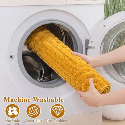 SHACOS Bathroom Rugs Sets 5 Piece Ultra Soft Absorbent Microfiber | Bath Mat with Bath Runner, U Shape Contour Rug, Toilet Lid Cover, Non Slip Machine Washable Carpet for Bedroom, Honey Mustard - color: Honey Mustard