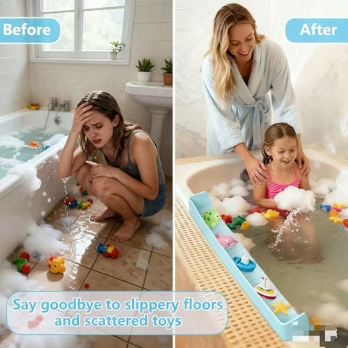 Bathtub Splash Guard for Kids, 2-in-1 Bath Toy Organizer Tub Shelf - color: Blue