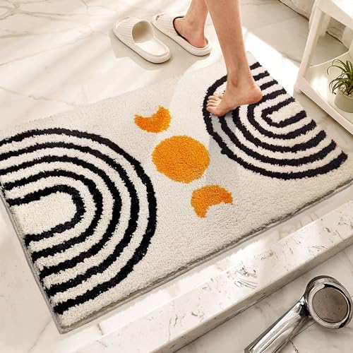 Boho Bathroom Rugs Cute Bohemian Bath Rug Non-Slip Microfiber Abstract Bath Mat for Bedroom Small Carpet Farmhouse Decor Soft Funny Beige Washable Rugs for Bathtub/Vanity/Toilet 16x24 inch - color: Beige, size: 1'4" x 2' (Rectangular)