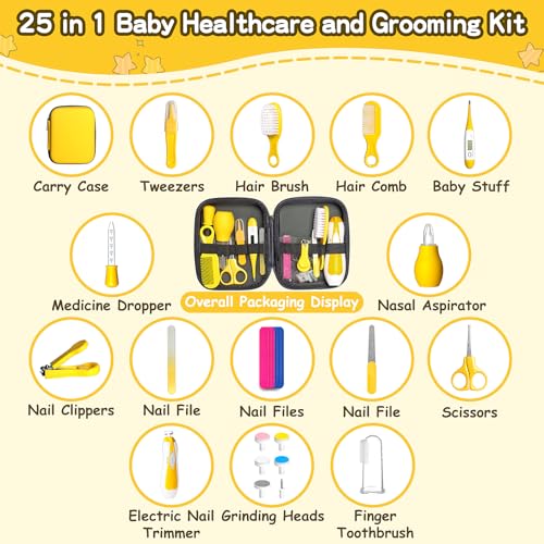 Baby Grooming Kit for Boys Girls Safety Newborn Nursery Essentials Grooming Set Gift for First-time Parents, Yellow 25 in 1 - style: Yellow 25 in 1