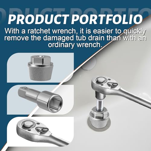 Tub Drain Removal Tool and Bathtub Drain Assembly Kit, 1.5 Inch Tub Drain Extractor Wrench with Lift-n-Turn Drain Stopper, 1-1/2" x 11.5 Coarse Thread, Chrome Plated Plumbing Repair Kit - color: Silver, size: Tub Drain Kit
