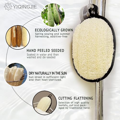 YIQINGJIE Egyptian Loofah Body Scrubber for Men, XL Natural Luffa Sponge for Full-Body Exfoliation, 2 Pack, Black - style: 2pc Large(5.12x7.09)inch