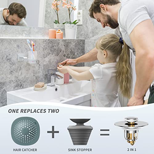 Universal 2 in 1 Bathroom Sink Stopper, Pop Up Bathroom Sink Drain Strainer with Anti-Clogging Filter Basket, Bathroom Drain Stopper Sink Plug for 1.06"-1.65" Basin Drain Holes - color: Chrome Silver
