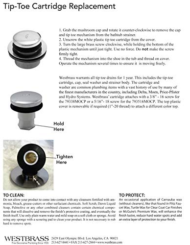 Westbrass 79338MOCP Replacement Tip-Toe Bathtub Drain Stopper with 3/8" Stem, Polished Chrome - size: 1 Pack, style: 3/8" Stem