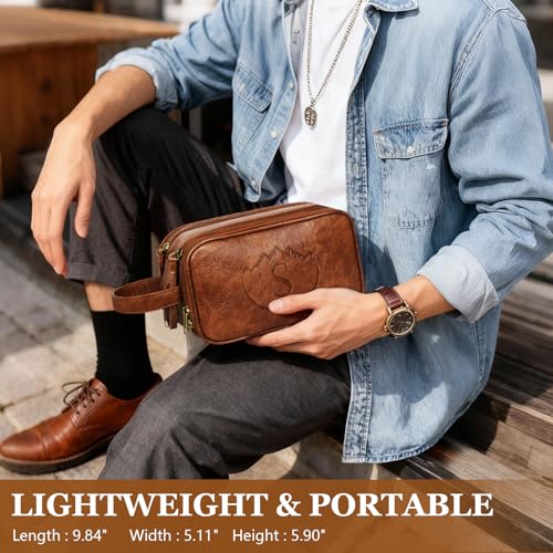 Dad Birthday Gifts for Husband Men,Personalized Leather Toiletry Bag,Father Day Gift from Daughter Wife,Engraved Shaving Bag for Groomsmen Anniversary,Thanksgiving Christmas Valentine's Day-Browm S - color: Brown