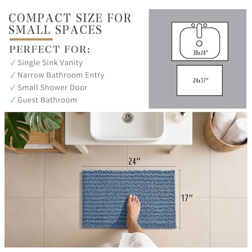 Yimobra Bathroom Rugs Non Slip Washable - Ultra Soft Absorbent Chenille Bath Mat, Quick Dry Shaggy Floor Carpet for Tub Shower, Denim Blue Home Decor Accessories, 24x17 Inch - color: Denim Blue, size: 24" X 17"