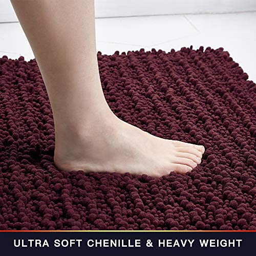 Walensee Bathroom Contour Rug Non Slip Toilet U Shaped Bath Mat (20x24, Burgundy) Water Absorbent Super Soft Shaggy Chenille Machine Washable Dry Extra Thick Perfect Absorbant Best Plush Carpet - color: Burgundy, size: 20"x24" Contour Rug