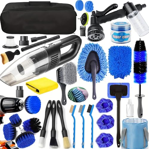 36Pcs Car Detailing Kit, Car Detailing Brush Set, Car Wash Cleaning Kit, Car Detailing Brushes, Professional Car Care Kit for Interior Exterior Wheels, Blue - color: Black