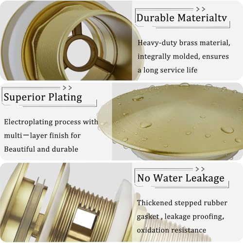 Free Standing Tub Drain Kit, Freestanding Tub Drain, Pop-Up Freestanding Bathtub Drain Stopper, Compatible with Freestanding Bathtub Drain Rough-in Kit (Brushed Gold) - color: Brushed Gold
