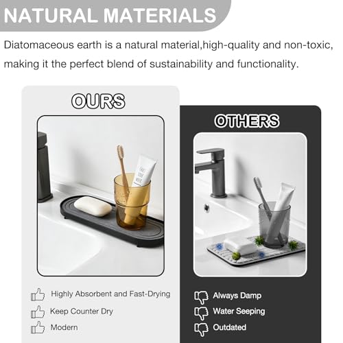 Water Absorbing Stone Tray, Fast Drying Diatomite Stone Sink Tray for Bathroom Sink & Kitchen Counter Faucet Organizer, Soap Dish Dispenser Vanity Organizer,Black Metal Frame-12 x4 - color: Dark Grey-hk