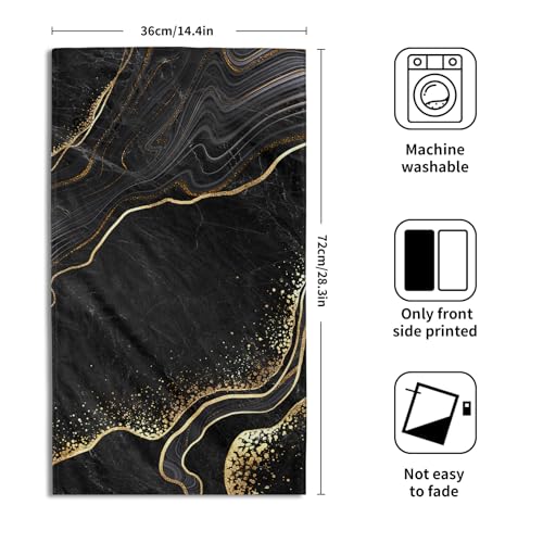 Miaoquhe Black Gold Marble Hand Towel Set of 2, Marble Texture Soft Highly Bath Towels 14x28in Absorbent Bathroom Hand Face Fingertip Towels Washcloth Quick Dry DecorTowels for Kitchen Gym Spa - color: Marble-black