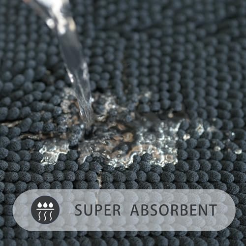 U-Shaped Toilet Rug, Chenille Contour Bathroom Mat, Non-Slip PVC Backing, Machine Washable, 20x20, Dark Grey - color: Dark Grey, size: 1'8" x 1'8" (20"x 20"U)