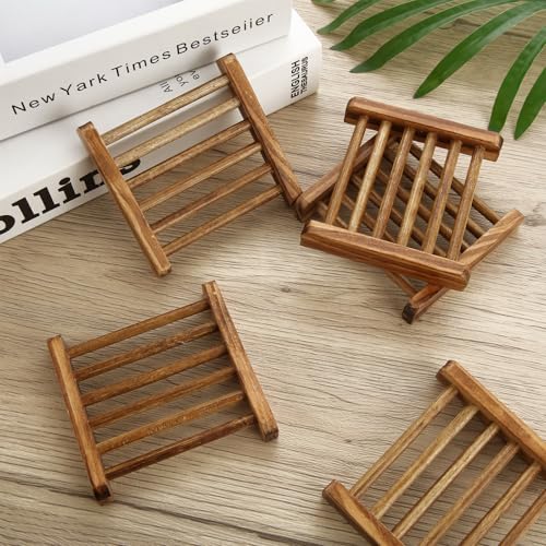 50 Pcs Bamboo Wood Soap Dish Bulk Natural Wooden Soap Holder Savers, Self-Draining Bathroom & Kitchen Soap Trays, Durable Handcrafted Wooden Soap Dishes 3.3 x 3.4 x 0.67 Inch