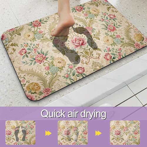 Shabby Chic Rose Bathroom Rug, Rapid Dry Absorbent with Non-Slip Rubber Base Bath Mats for Bathroom 17"x30" - color: Shabby Chic Rose