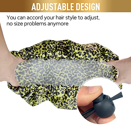 Fishent Adjustable Shower Cap, Large Reusable Shower Caps for Women Long Hair, Double Layer Waterproof Hair Cap, Adult Bathing Cap Shower Hat for Hair Protecton - color: Green Leopard, size: X-Large