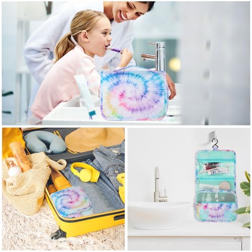 Kids Hanging Toiletry Bag for Girls, Travel Toiletry Bag for Teen Girls Tie Dye Cosmetic Makeup Waterproof Wash Bag Traveling Toiletries - color: Tie Dye-Teal-G