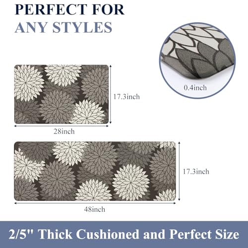 HEBE Anti Fatigue Kitchen Rugs Sets of 2, Non Slip Kitchen Mats for Floor, Waterproof Cushioned Comfort Standing Carpet for Kitchen Sink, Home Office, Laundry Room - color: Black, size: 17.3"x48"+17.3"x28"-0.4"Th