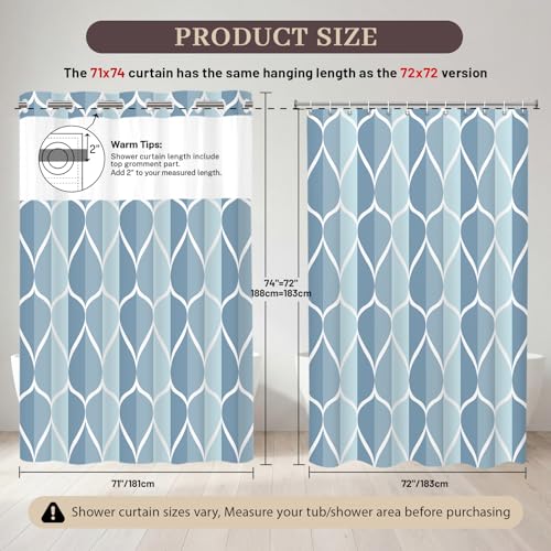 Yiatn Light Blue Hook Free Shower Curtain with Snap in Liner - Hotel Style with See Through Mesh Top Window, Modern Geometric Waterdrop Design,Waterproof and Washable,- 71x74 INCH - color: Light Blue, size: 71"W x 74"L (Pack of 1)