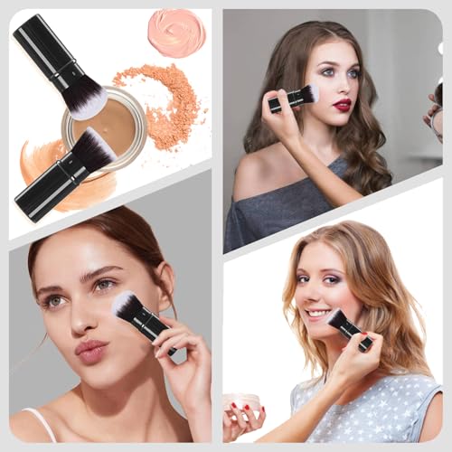 Retractable Kabuki Brush, 2 Pack Travel Foundation Face Makeup Brush Set | Powder Makeup Brushes for Blush, Liquid, Cream, Cosmetics, Loose Powder, Bronzer, with Aluminum Handle, Cover - color: Black