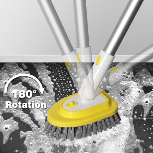 Shower Brush Scrubber with 51" Long Handle,3 in 1 Tub and Tile Cleaning Brush for Cleaning Bathroom Kitchen Toilet Wall Tub Tile Sink Non-Scratch (Yellow)