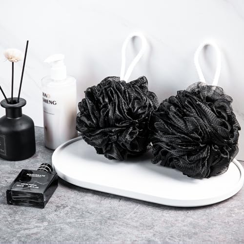 MTDLYICE Loofah Sponge XXL-100g 4 Pack, Bath Sponge Soft Mesh Shower Puff Loofah for Men, Exfoliating Body Scrubber for Women, Shower Accessories (Black) - style: 100g Black